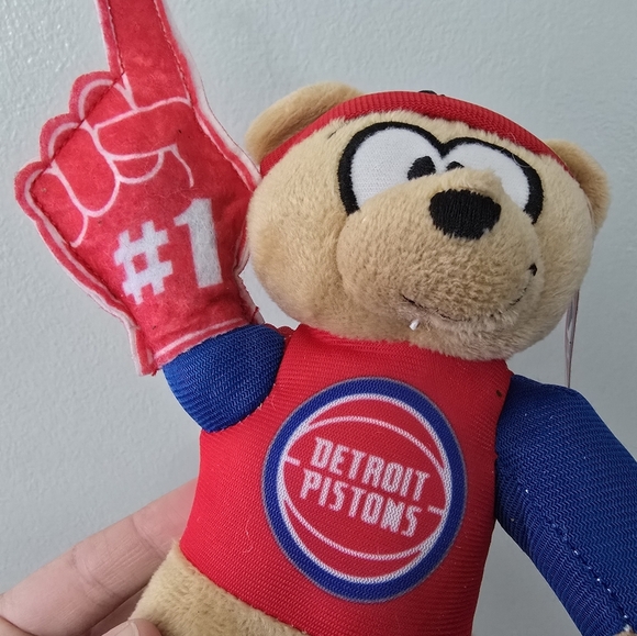New w Tags Detroit Pistons 8" Plush Teddy Bear NBA Stuffed Animal #1 Foam Finger - Picture 3 of 5